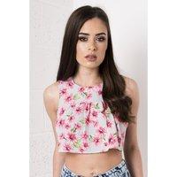 cropped floral smock top in pink amp grey