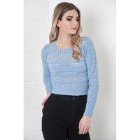 cropped knitted jumper with hole detail in blue