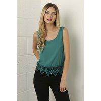 Crochet Lace Detail Vest Top in Deep Turquoise