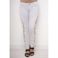 crochet side cut out skinny jeans in white