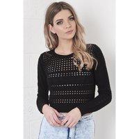 Cropped Knitted Jumper with Hole Detail in Black