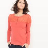 Crew Neck Jumper with Lace Inset