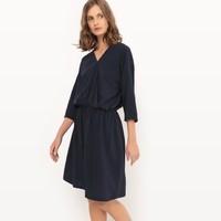 Crossover Dress with 3/4-Length Sleeves