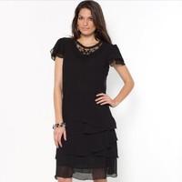 crinkled crpe dress with asymmetric frills