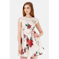 Cream Bow Tie Front Floral Pleat Dress