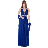 Crystal Embellished Chiffon Maxi Dress With Scarf - Royalblue