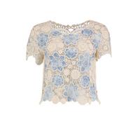 cream blue denim look floral crochet top