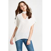 cream choker neck zip back t shirt