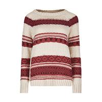 Cream & Burgundy Tribal Pattern Eyelash Jumper