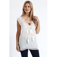 Cream Tassel Front Crochet Top