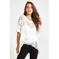 Cream Rose Mesh Lace Kaftan