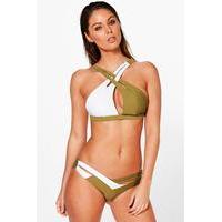 Cross Front Halter Bikini - khaki