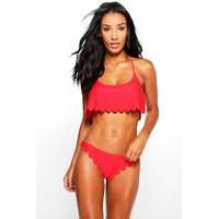 crop scallop edge bikini red