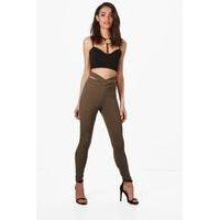 Cross Front Crepe Leggings - khaki