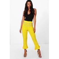 crepe ruffle hem skinny trousers yellow