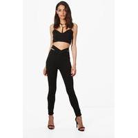 cross front crepe leggings black