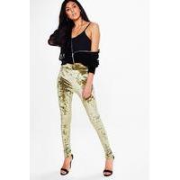 Crushed Velvet High Waist Leggings - khaki