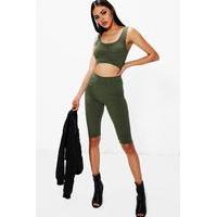 crop top leggings rib knit co ord khaki