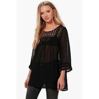 Crochet Panel Top - black