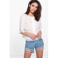 Crochet Detail 3/4 Sleeve Top - white