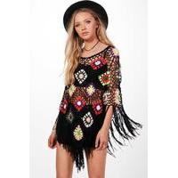 Crochet Festival Poncho - black