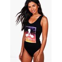 Cream Ibiza Slogan Bodysuit - black