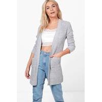 Crochet Knit Turn Up Sleeve Cardigan - grey