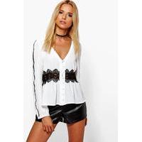 Crochet Ladder Trim Button Through Blouse - white