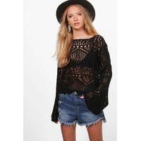 Crochet Bell Sleeve Jumper - black