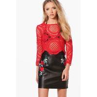 Crochet Lace Zip Back Crop - red