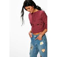 crop funnel neck distressed jumper rose