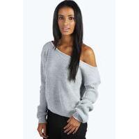 crop slash neck fisherman jumper grey