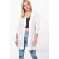 Crochet Knit Turn Up Sleeve Cardigan - white