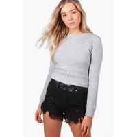 Crochet Knit Cropped Top - grey