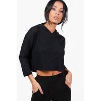 Cropped Knitted Hoody - black