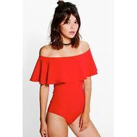 Crepe Frill Bardot Bodysuit - red