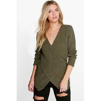 Cross Front V-Neck Jumper - khaki