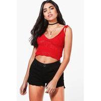 Crochet Panel Knit Bralet - red