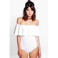 Crepe Frill Bardot Bodysuit - ivory