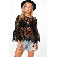 crochet flute sleeve blouse black