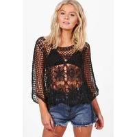 crochet woven top black