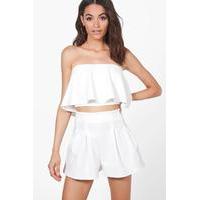 Crepe Frill Crop - ivory