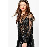 Crochet Lace Mesh Top - black