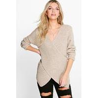 Cross Front V-Neck Jumper - stone