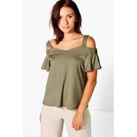 Crepe Off The Shoulder Top - khaki