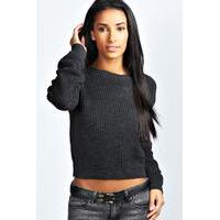 Crop Fisherman Jumper - charcoal