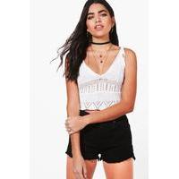 crochet panel knit bralet white