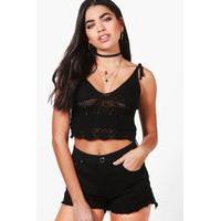 crochet panel knit bralet black