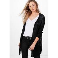 Crochet Hem Cardigan - black