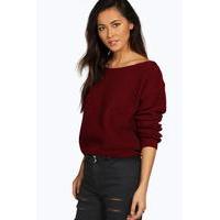 Crop Slash Neck Fisherman Jumper - berry